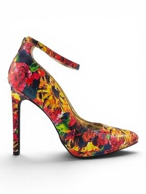 Charlotte Russe Women's Francesca Floral Pointed Toe Ankle Strap Heels 9